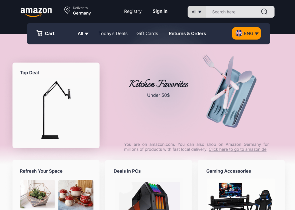Redesigning Amazon website in warming up challenge by Katy Fard