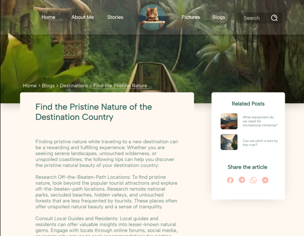 Design blog page for travel website in warming up challenge by Katy Fard