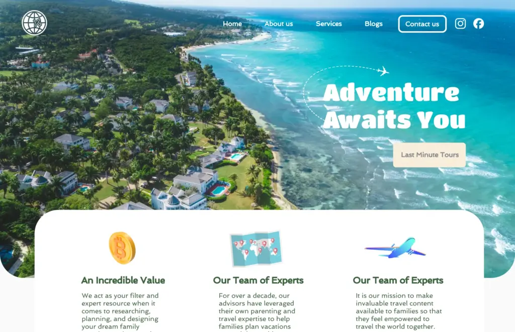 Main page for Travel website in warming up challenge by Katy Fard